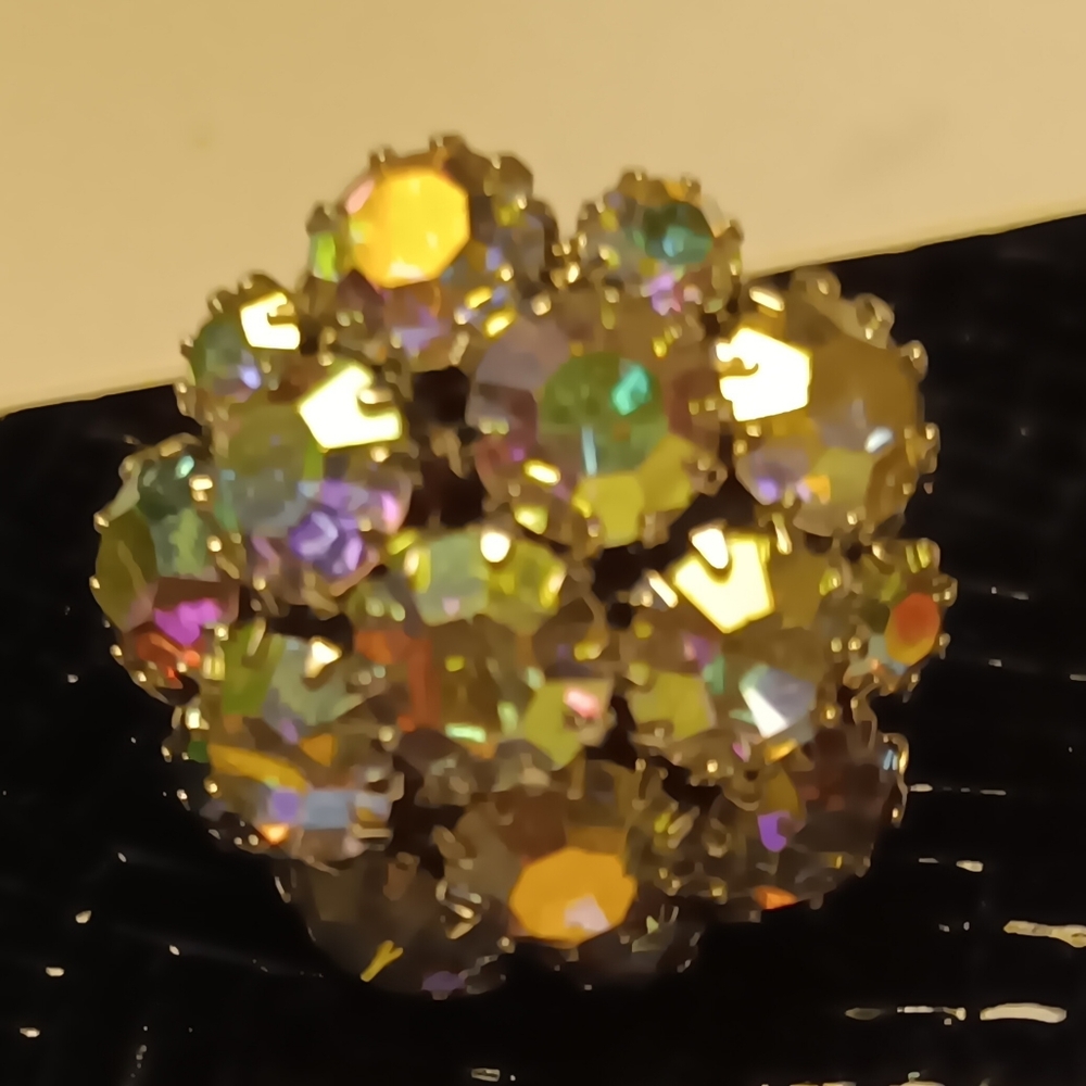 GORGEOUS VINTAGE AB RHINESTONE ADJUSTABLE RING EC - Picture 8 of 12